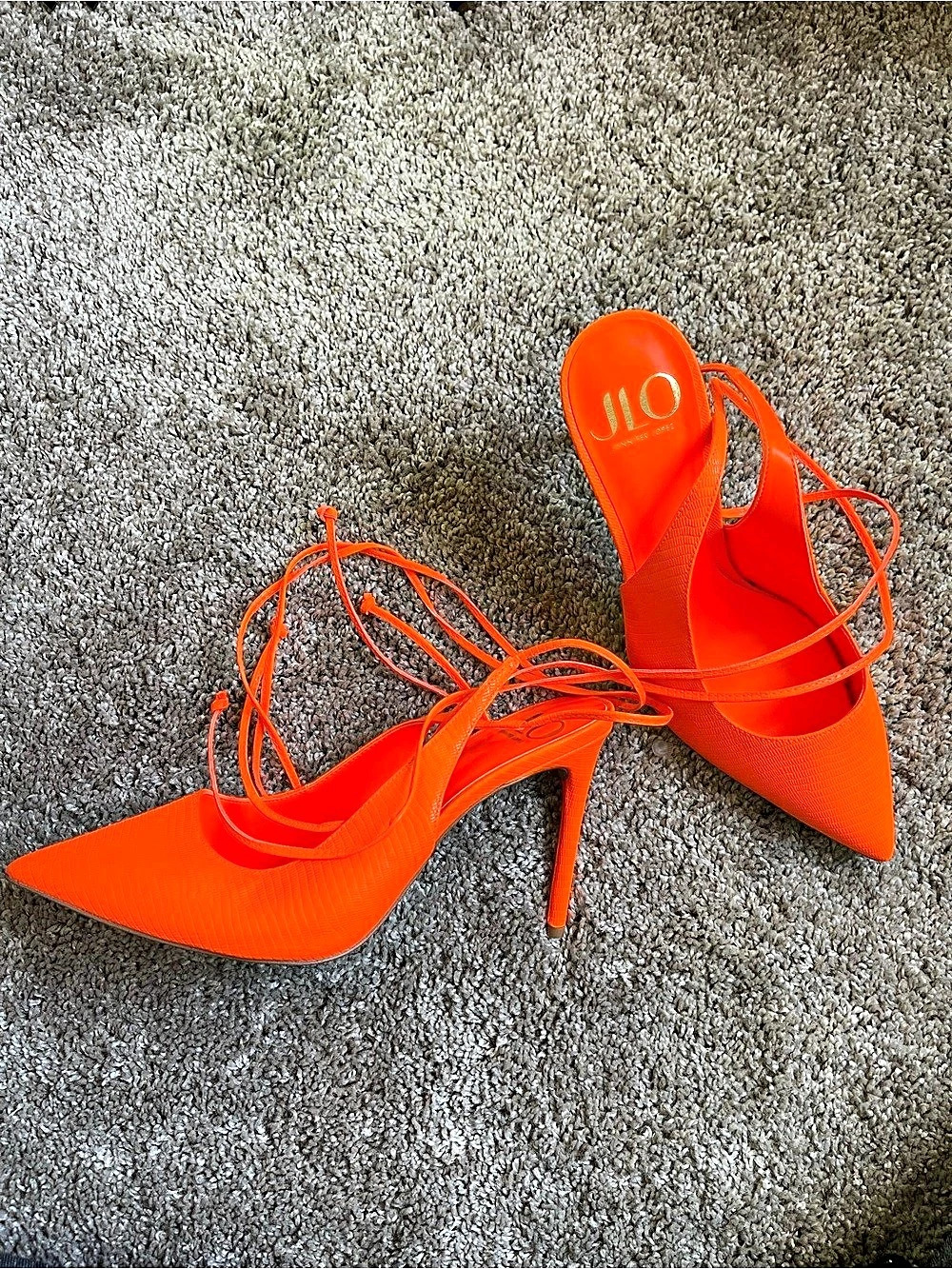 Jlo Orange Pointed-Toe Tie Heels